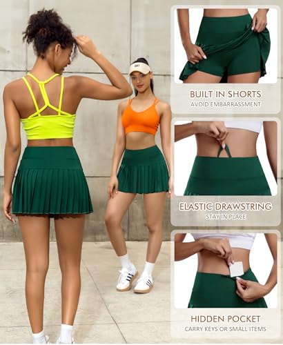 JoyGirl Pleated Tennis Skirt for Women with Shorts - Green, Medium, Pockets