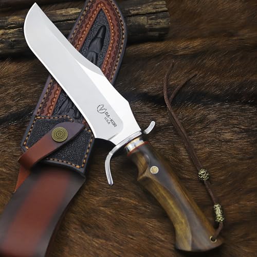 9Cr18MoV Steel Bowie Knife with Sandalwood Handle and Sheath – Outdoor Survival & Hunting Tool