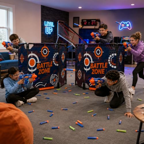 SINCOLINE Blue Foldable Tactical Bunker & Foam Blaster Target 59x34” for Laser Tag Water Gun Birthday Kids Play