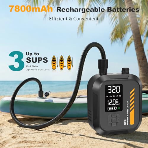 Electric Paddle Board Pump 22 PSI Portable Air Pump for SUP & Inflatable Water Sports - Black