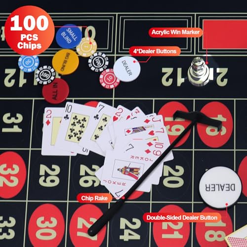 16-Inch Roulette Wheel Set with Felt Casino Mat & Poker Chips for Adults