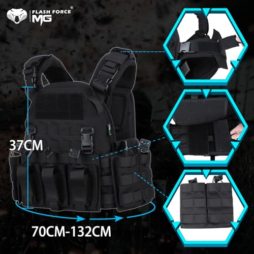 MGFLASHFORCE Tactical Molle Airsoft Vest for Men - Black Variation