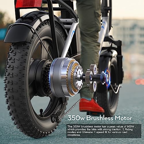 Electric Foldable Fat Tire E-Bike - 16-Inch, 500W Motor, Portable Commuter Bike - Blue-White 16