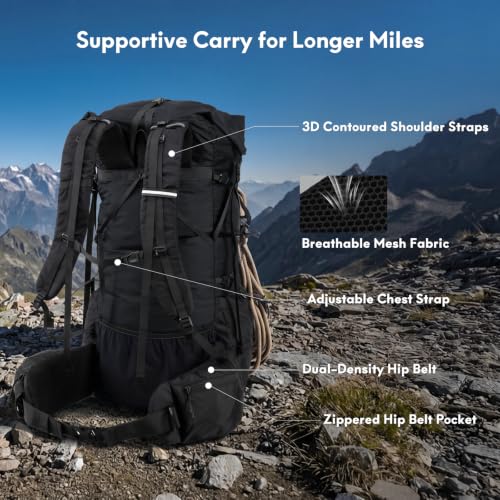 Haimont 40L+15L Roll-Top Backpacking Pack with Rain Cover - Black