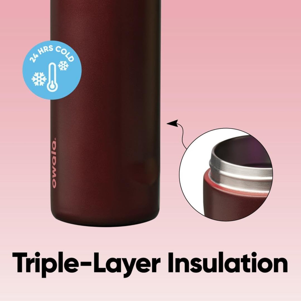 Owala FreeSip Insulated Stainless Steel Water Bottle - BPA-Free, 24 Oz, Black Cherry | Ideal for Travel