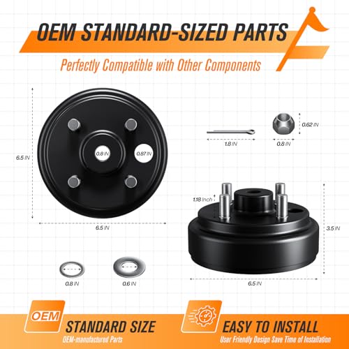 Black 2-Pack EZGO Brake Drum Hub Assembly for Golf Carts - Fits TXT 1982-UP, 24 Tooth Spline Replacement