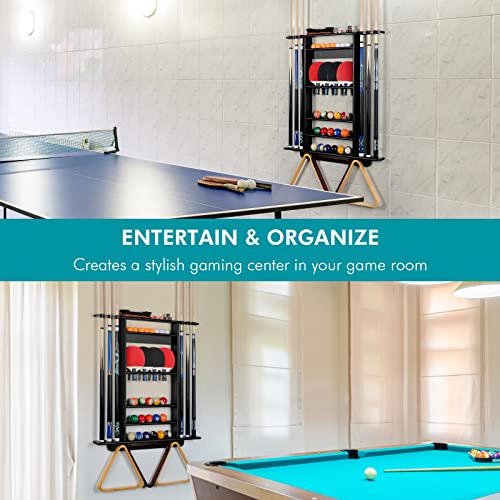2-in-1 Wall Mount Pool Cue and Ping Pong Paddle Storage Rack - Black