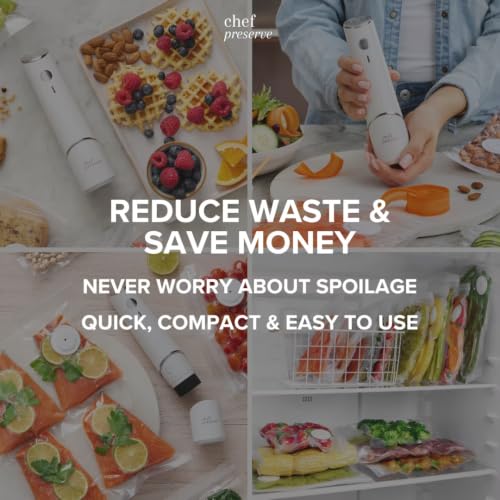 Chef Preserve Compact Handheld Vacuum Sealer with 30 Reusable Food Bags – Portable & Powerful Food Preservation Machine