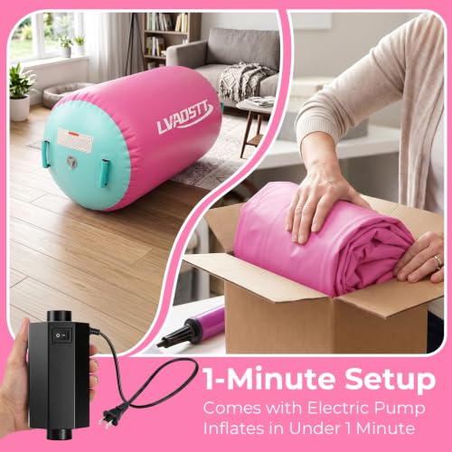 Pink and Green Inflatable Gymnastics Air Barrel with Pump - 4ft x 3ft Back Handspring Trainer