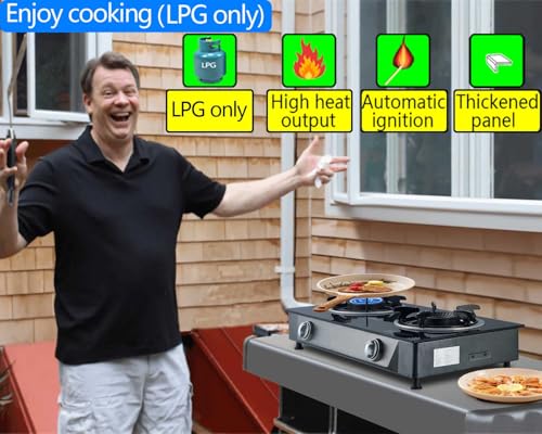 Horynar Glass 2 Burner Propane Stove 26000 BTU Auto Ignition Outdoor Cooking