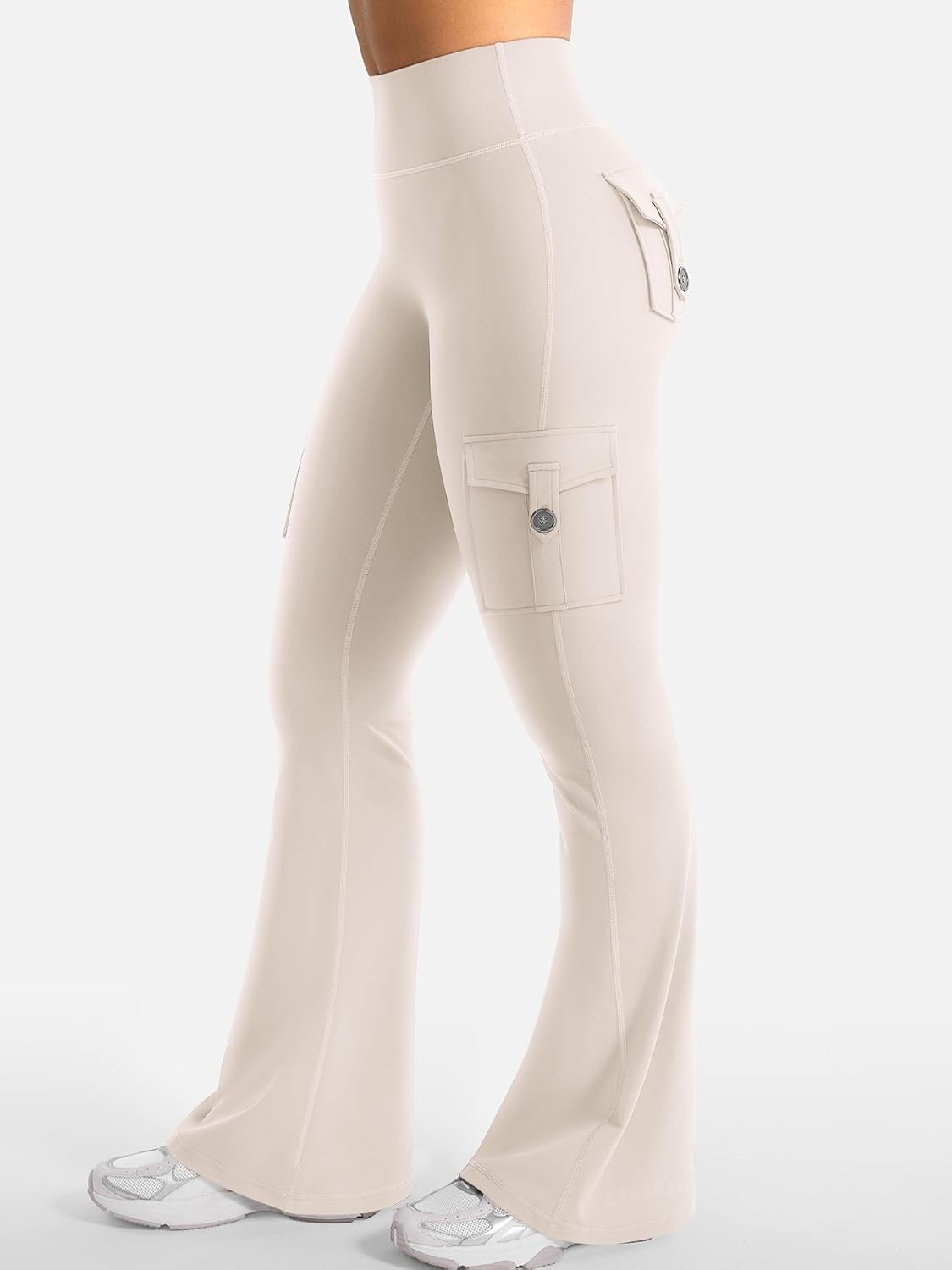 YEOREO CoreFlex Women's High-Waisted Flare Leggings - Hidden Pockets & No Front Seam for Gym & Yoga