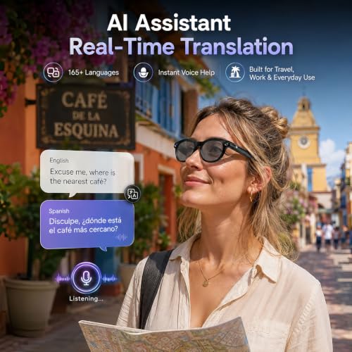 Black AI Smart Glasses with Camera 1080P HD Video Bluetooth Calls