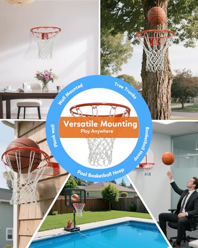Heavy Duty 18-Inch Steel Basketball Rim with Heavy-Duty Net Wall Mount Replacement Hoop