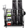 2pcs Golf Bag Storage Rack with Wooden Shelf & Lockable Wheels - Fits 2/3 Golf Bags & Accessories