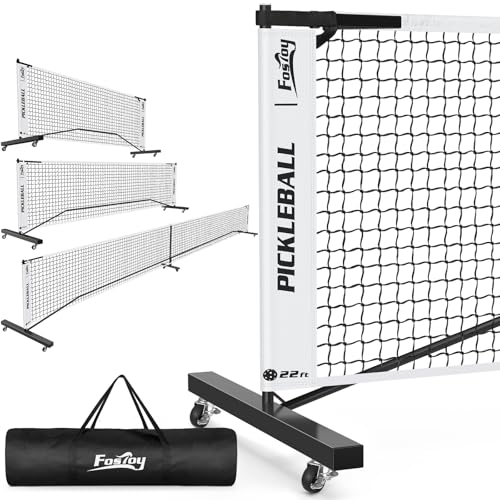 Fostoy Portable Pickleball Net Set with Wheels, 22FT & Half Court 11FT - 3in1 Black & White