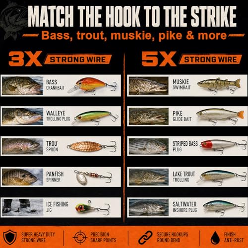 XFISHMAN 5X Heavy Duty Saltwater Treble Hooks Size 5/0 - 6 Pack