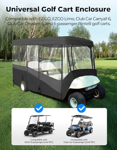 KEMIMOTO 6-Passenger Golf Cart Enclosure Rain Cover with Roll-Up Windows - Fits 119”L