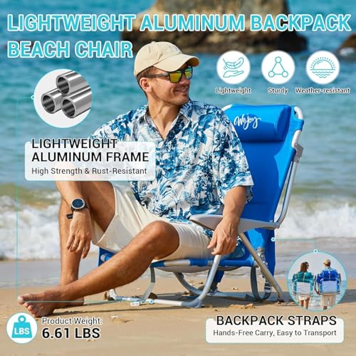 Blue WEJOY Adjustable Reclining Beach Chair for Adults - 4 Positions, Portable & Heavy-Duty
