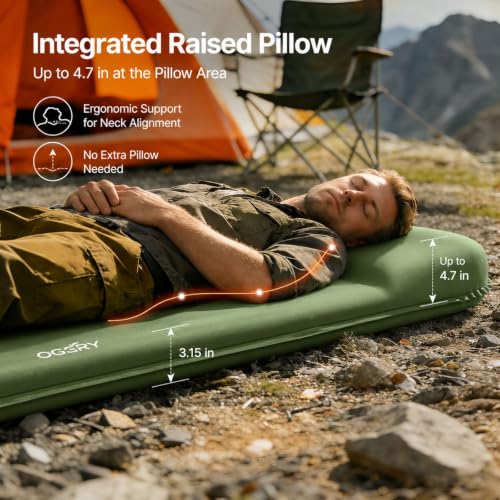 OGERY Green Self-Inflating Memory Foam Camping Mattress 3" Support Pad