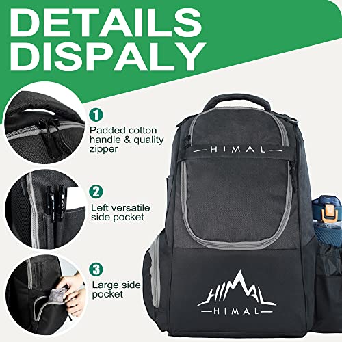 Himal Outdoors Disc Golf Bag Backpack - Black, Holds 22+ Discs Lightweight