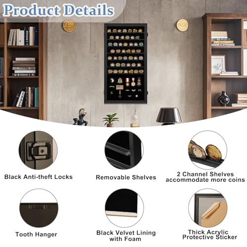 Oversized Military Challenge Coin Display Case for Badges Ribbons Black - Rectangular