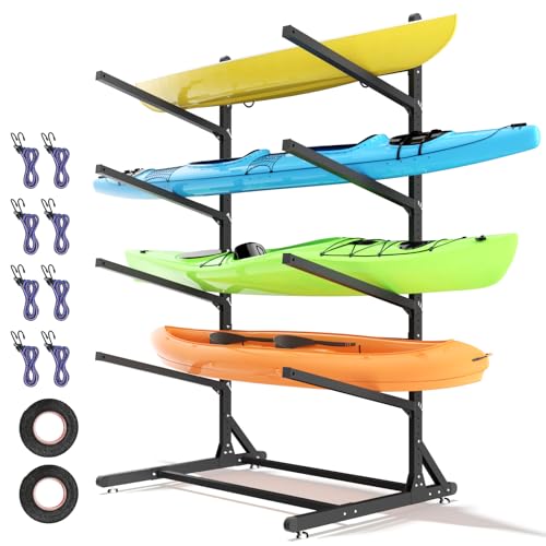 4-Level Heavy Duty Kayak Storage Rack - Adjustable & Weatherproof Stand for Kayaks, SUPs & Canoes