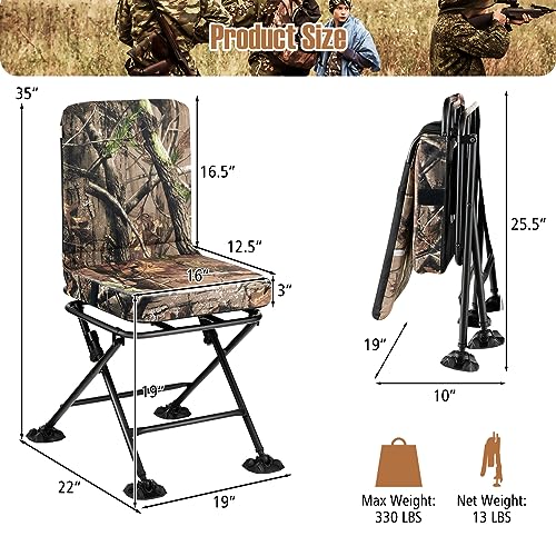 Goplus Camouflage Hunting Chair with 360° Swivel & All-Terrain Duck Feet, Foldable & Comfortable Seat, 330LBS Capacity