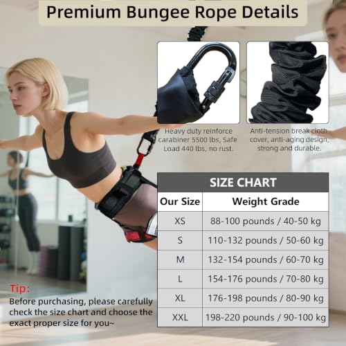 PRIORMAN CE Certified Bungee Fitness Set for 80-220lbs, S Size (110-132lbs) - Aerial Yoga & Low-Impact Training Kit