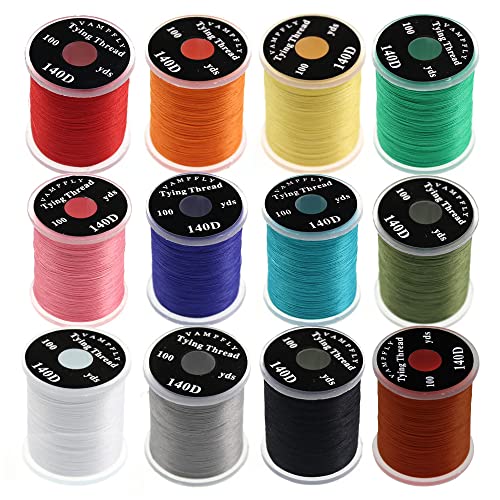 Fly Tying Thread Set - 12 Bright Colors, 140D Nylon for Dry and Wet Flies