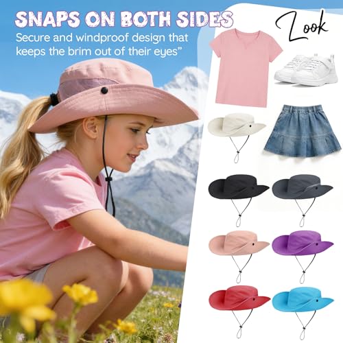 Pink Kids Sun Hat UPF 50+ Summer Beach Bucket Hat for Girls 4-8 Years