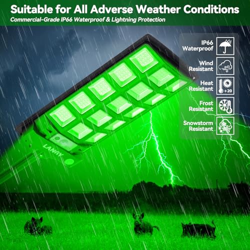 LANGY 12000LM Green Solar Hog Lights 2-Pack for Night Hunting with Remote & Bracket