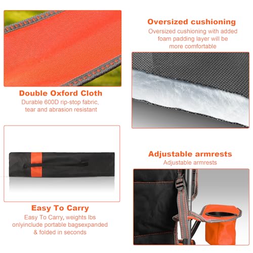 2 Pack Padded Folding Camping Chairs - Heavy Duty Support 400 Lbs, Orange & Blue