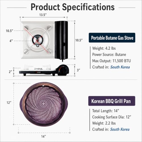 TECHEF Korean BBQ Non-Stick Grill Pan with Portable Gas Stove - Grill Pan w Stove