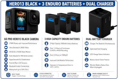 GoPro HERO13 Black Action Camera Extended Power Bundle with 3 Batteries & Accessories