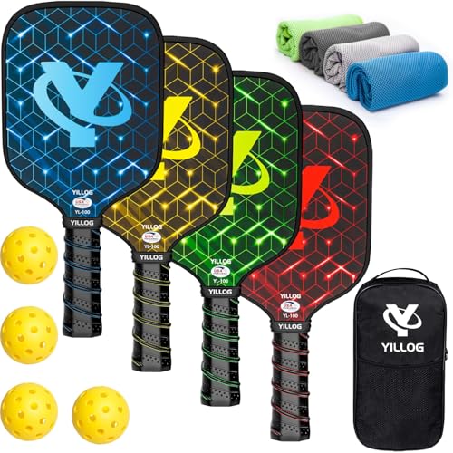 Pickleball Paddles Set of 4 with Balls & Towels - USAPA Approved, Lightweight