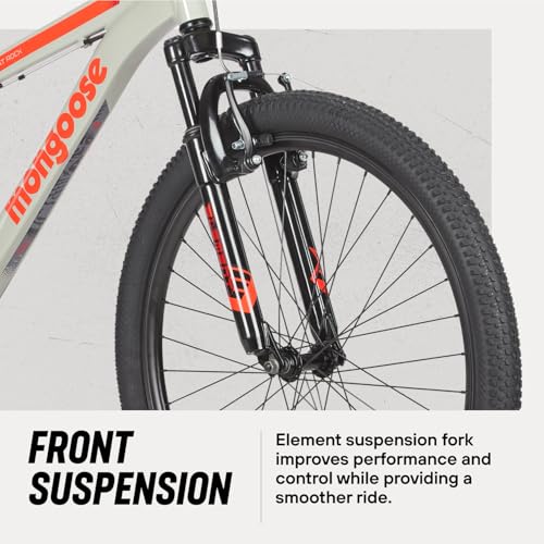 Mongoose Flatrock Hardtail Mountain Bike - Grey, 17-Inch Frame, 26-Inch Wheels