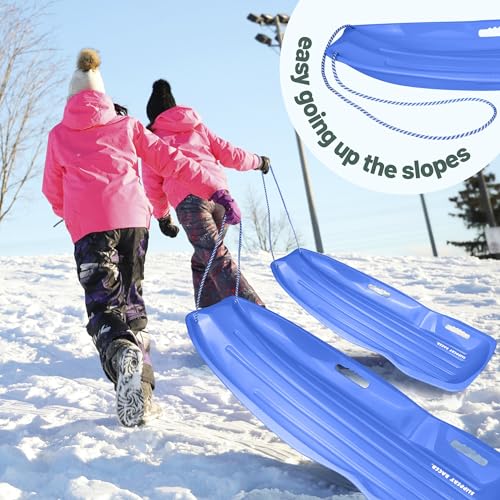 3 Pack Snow Sleds for Kids & Adults - Flexible Toboggan with Handles & Pull Rope