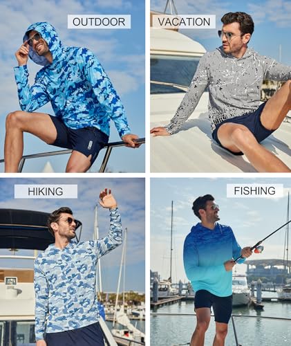 Men's Sun Protection Rash Guard Shirt Hoodie - X-Large Full Blue Sea
