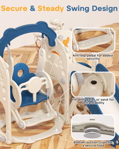Toddler Slide and Swing Set 7-in-1 Indoor Outdoor Playset - Blue & Yellow