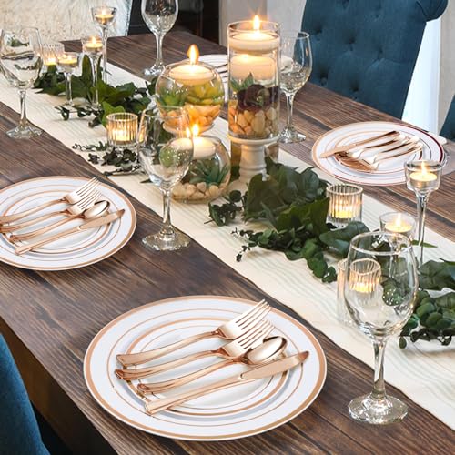 Rose Gold Plastic Dinnerware Set for 100 Guests - 600 Pieces