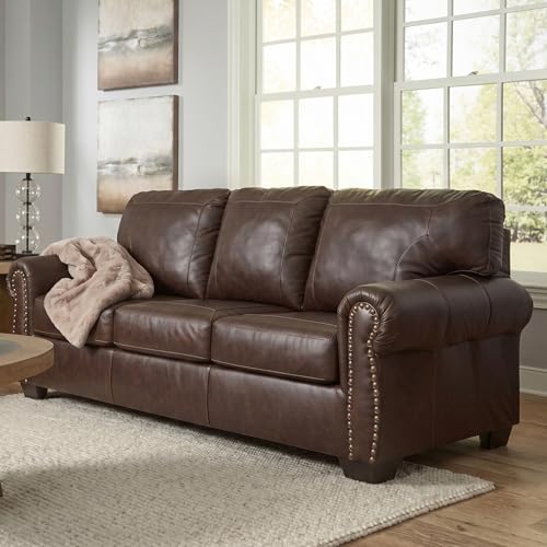 92-Inch Leather & Faux Leather Sofa - Classic Design, Dark Brown