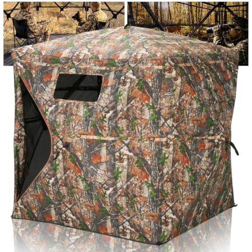 HUNTSEN 2-3 Person Portable Hunting Blind with 360° See-Through Mesh & Waterproof Floor Mat