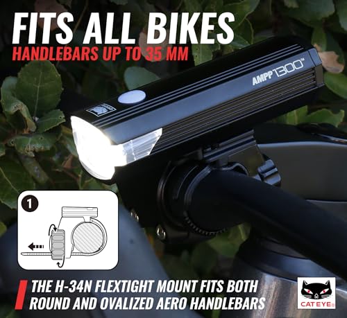 CATEYE AMPP1300 USB Rechargeable Bike Light - High Lumens, Waterproof, Mount Included