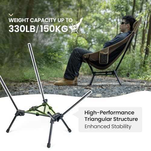 ONETIGRIS Tigerblade High Back Camping Chair with Pillow, Widened Seat, Ranger Green