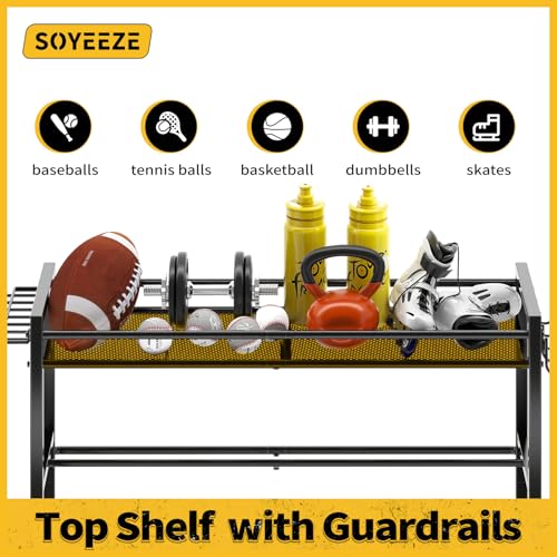SOYEEZE 5-Tier Sports Equipment Organizer Ball Storage Rack with Hooks