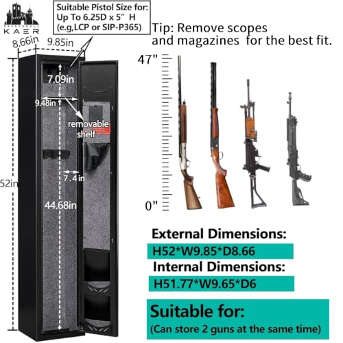 KAER Black 3-Gun Safe for Rifles & Pistols, Fully Assembled Home Security