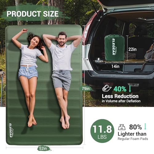 Elegear Self-Inflating Foam Sleeping Pad with Electric Pump - Army Green, Full