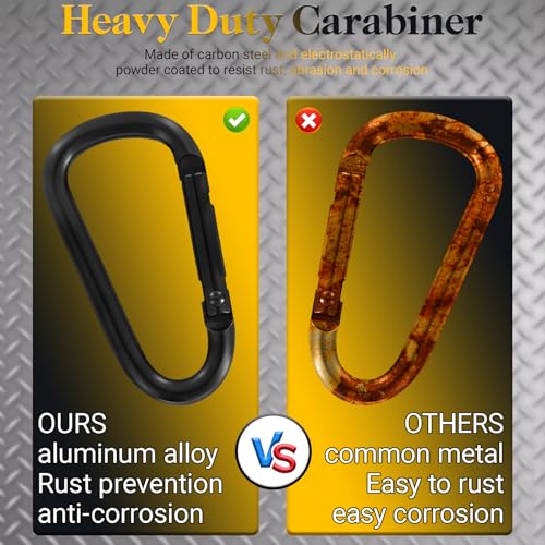 50Pcs Heavy Duty Aluminum Carabiner Clips & Key Rings - Black & Silver - Corrosion Resistant Outdoor Gear