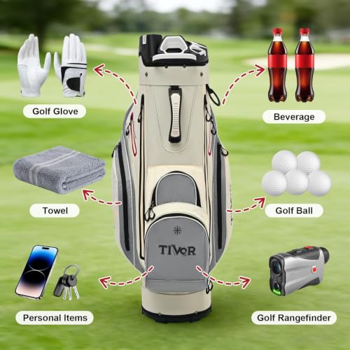 White 14-Way T-Lock Golf Cart Bag with Full-Length Dividers & 9 Pockets