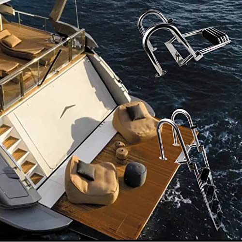 Heavy Duty Telescoping Boat Ladder with Wide Steps & Hand Railings - 4 Step Dock Ladder for Watercraft